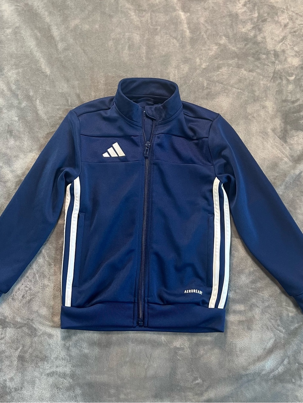 adidas Navy Blue Kids Zip-Up Jacket with White Logo